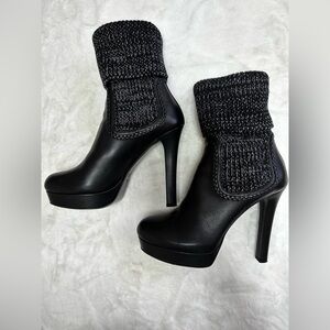 Gucci Black Heeled Boots with Knit Cuff